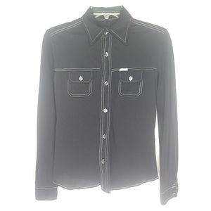 Diesel Long Sleeve Button up top Black Semi Sheer